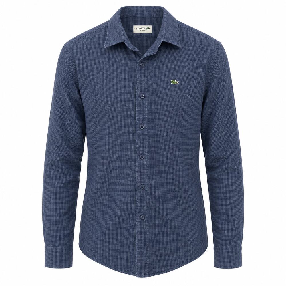 Lacoste Mens Slim Fit Button Down Shirt Navy Blue Size FR 38 US S Textured